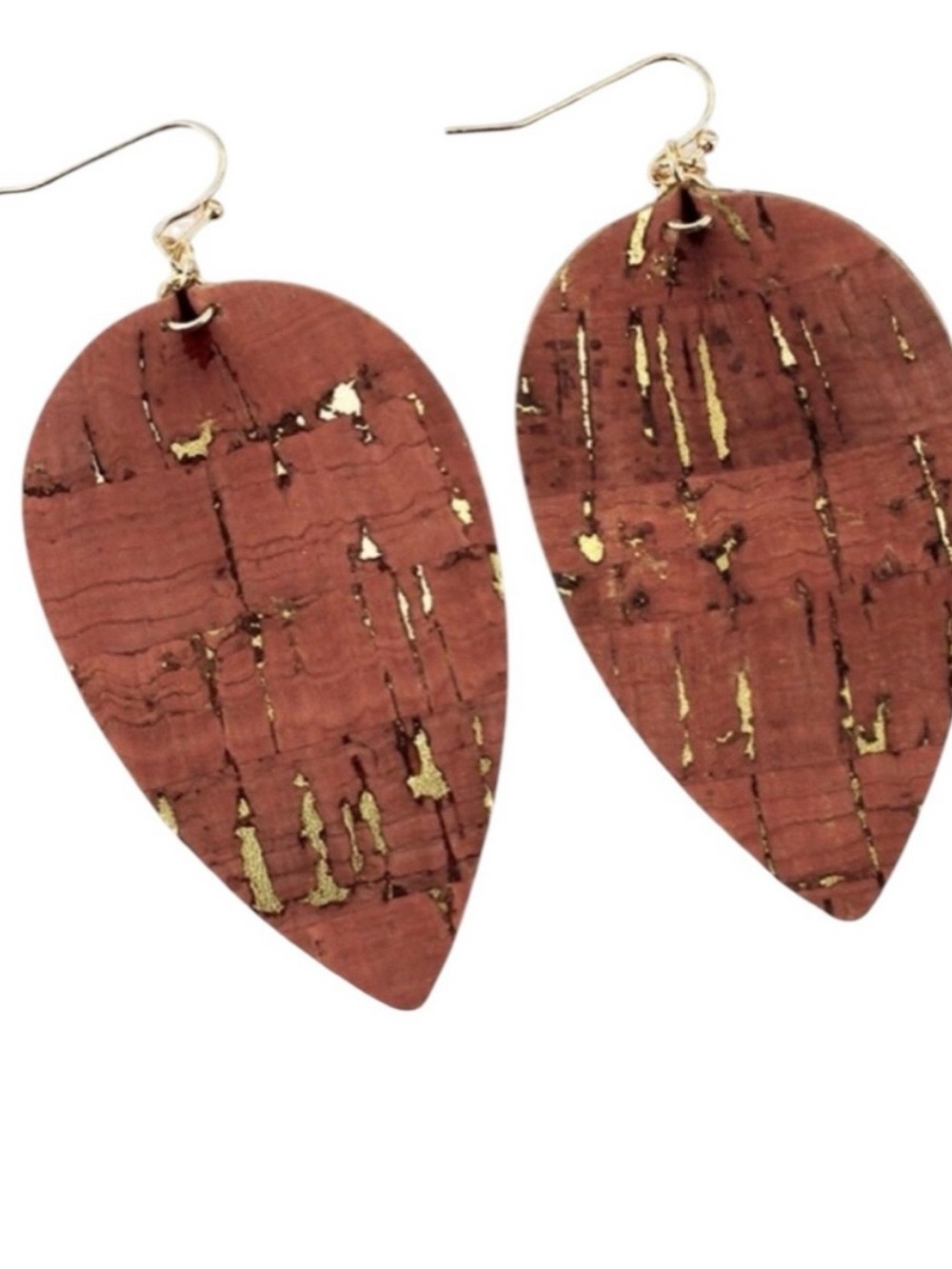 Brown Cork Gold Leaf Petal Earrings | NWT